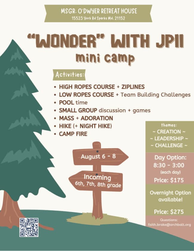 “Wonder” with JPII Mini-Camp flyer