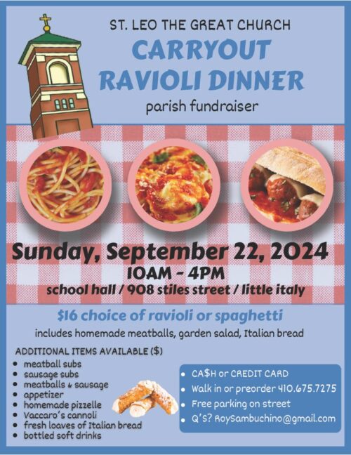 St. Leo's Carryout Ravioli Dinner flyer