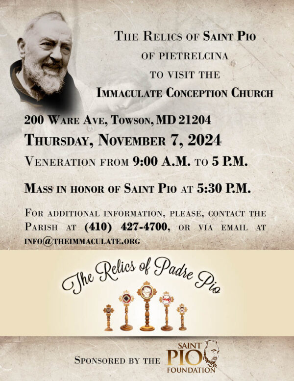 Relics of Saint Pio of Pietrelcina flyer