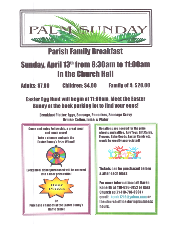 Palm Sunday Parish Family Breakfast flyer