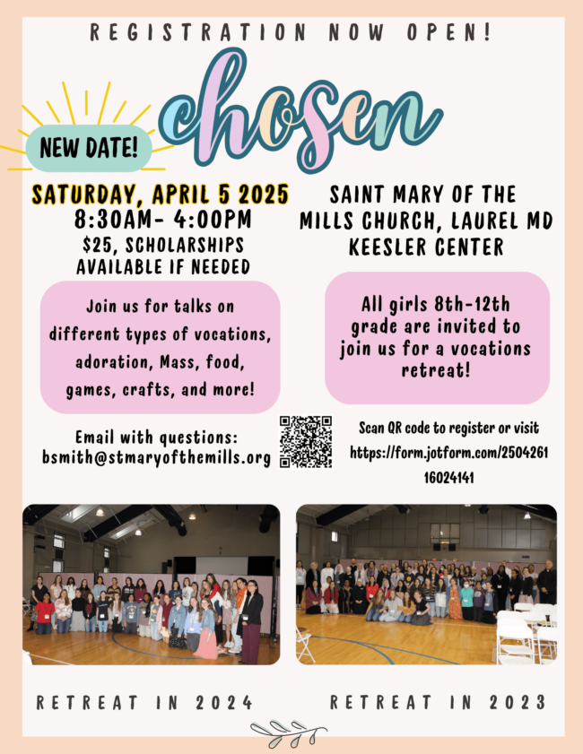 CHOSEN Vocations Retreat for Young Women flyer